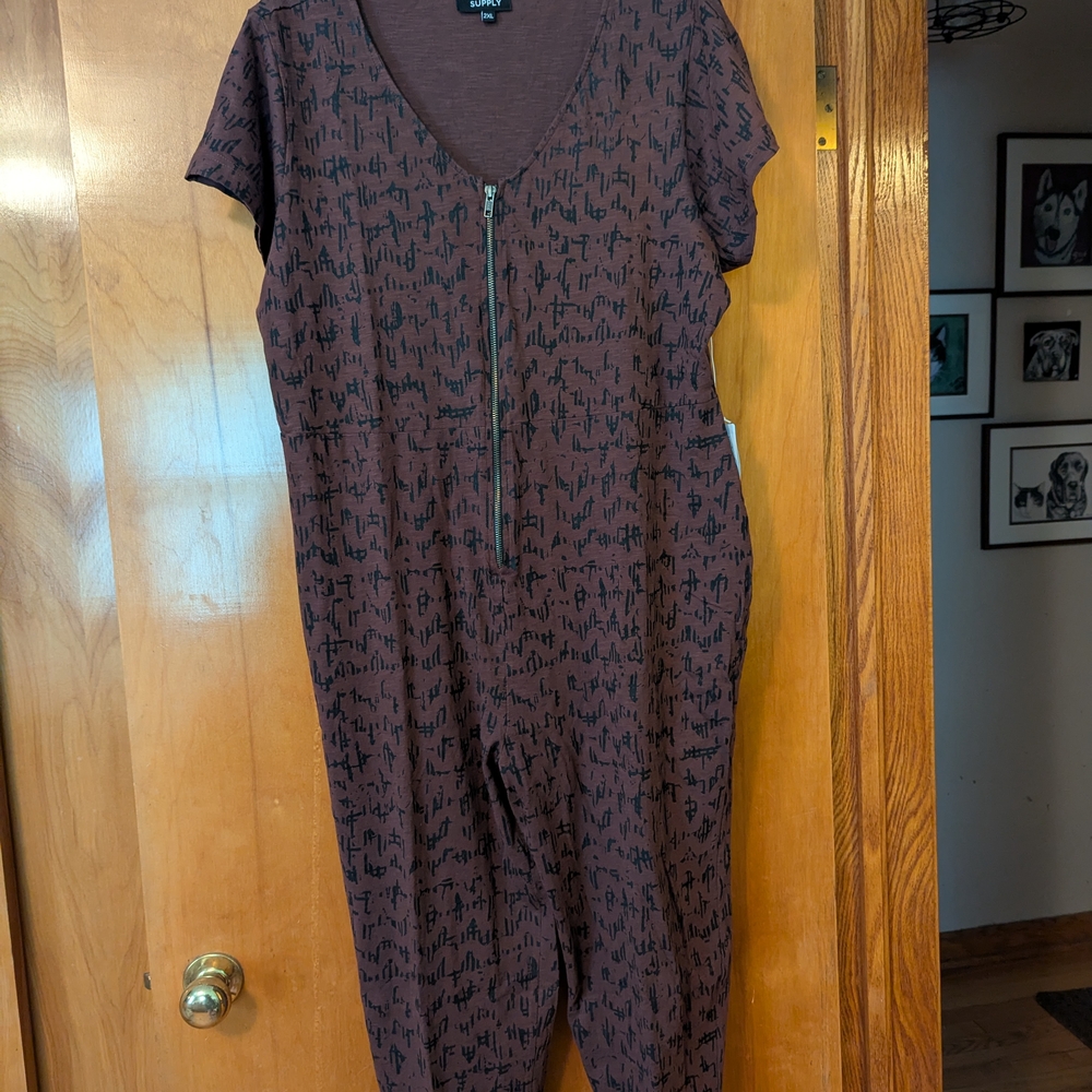 Brown Jumpsuit with Black Pattern